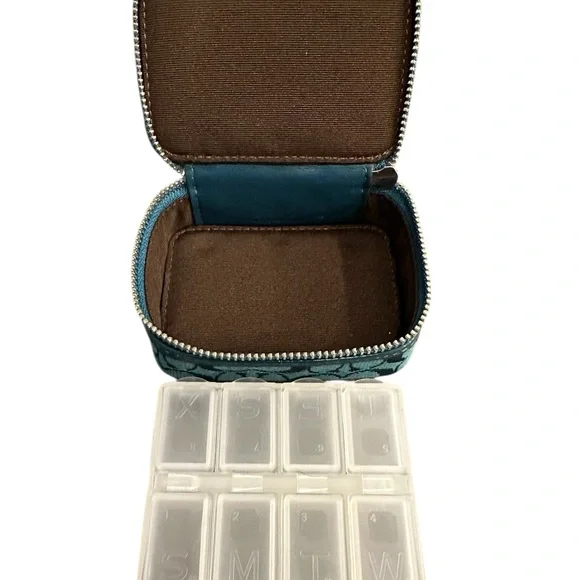 Coach Signature Teal Mini Medicine Travel Case - Picture 6 of 14